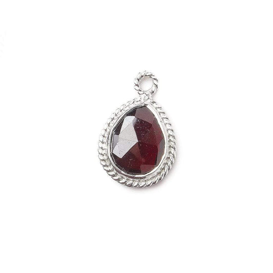 11x9mm Sterling Silver Twist Rope Bezel Garnet Faceted Pear Pendant 1 piece