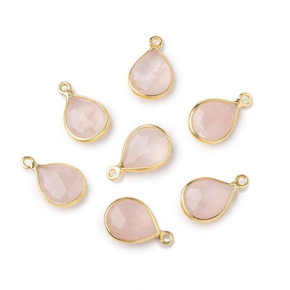 11x9mm Vermeil Bezel Rose Quartz Faceted Pear Pendant 1 piece