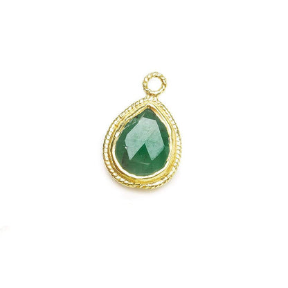 11x9mm Vermeil Twist Rope Bezel Emerald Faceted Pear Pendant 1 piece