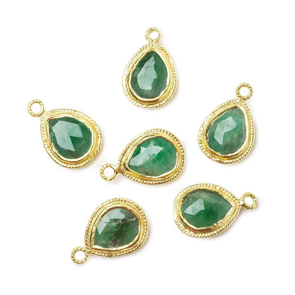 11x9mm Vermeil Twist Rope Bezel Emerald Faceted Pear Pendant 1 piece