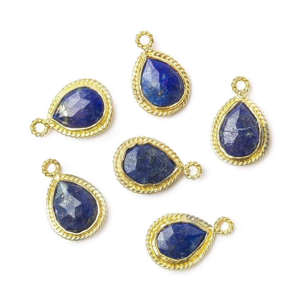 11x9mm Vermeil Twist Rope Bezel Lapis Lazuli Faceted Pear Pendant 1 piece