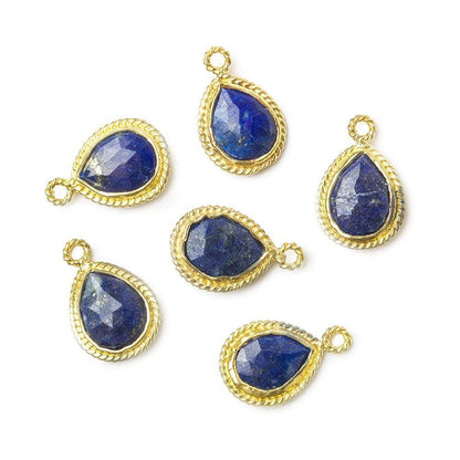11x9mm Vermeil Twist Rope Bezel Lapis Lazuli Faceted Pear Pendant 1 piece