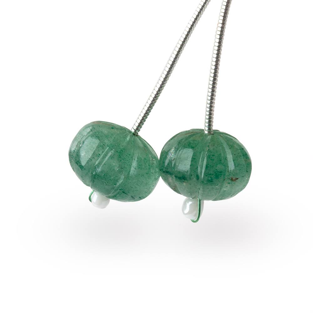 12-12.5mm Aventurine Carved Melon Focals Set of 2 Beads