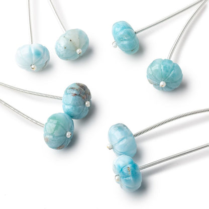 12-12.5mm Larimar Carved Melon Focals Set of 2 Beads