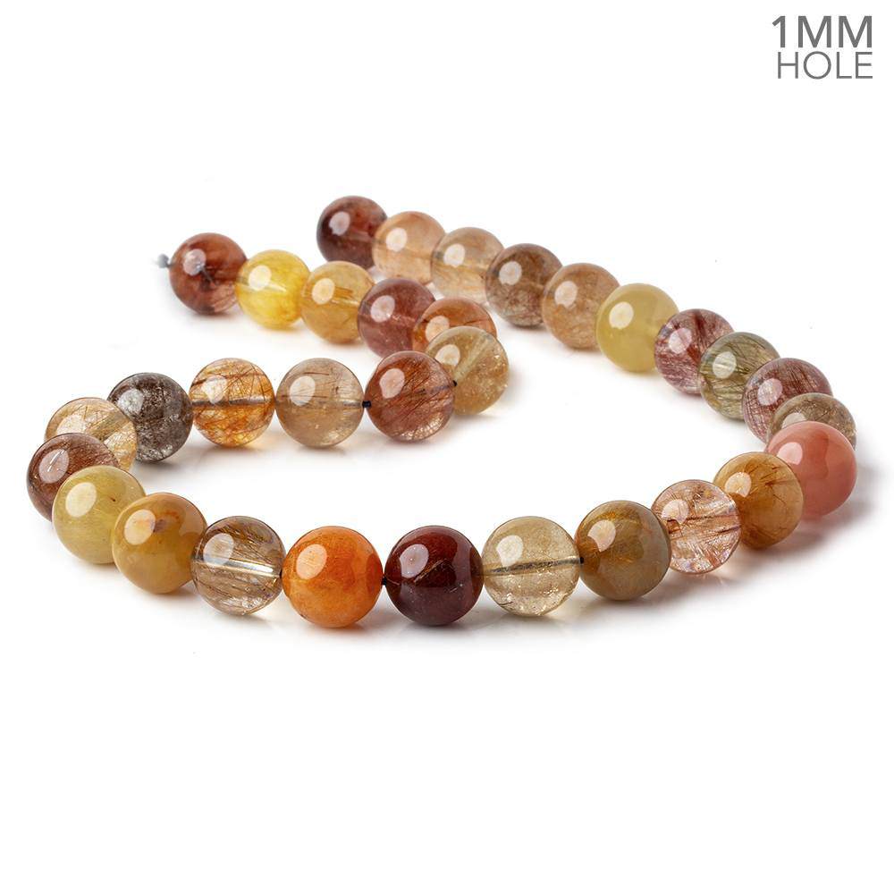 12-12.5mm Multi Rutilated Quartz plain round large hole beads 15.5 inch 32 pieces A