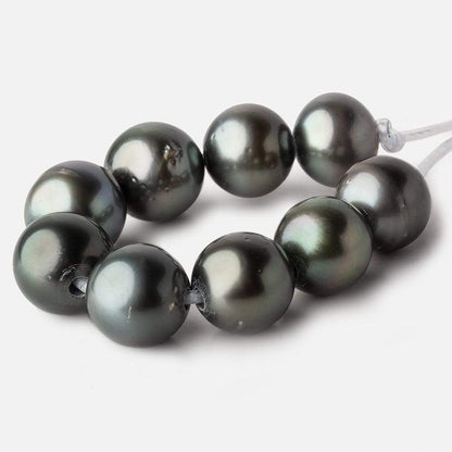 12-12.5mm Silver Peacock Tahitian Large Hole Saltwater Pearls 4 inch 8 pieces