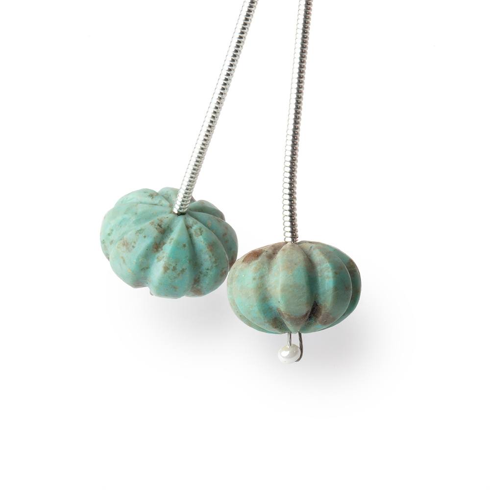 12-12.5mm Turquoise Carved Melon Focals Set of 2 Beads