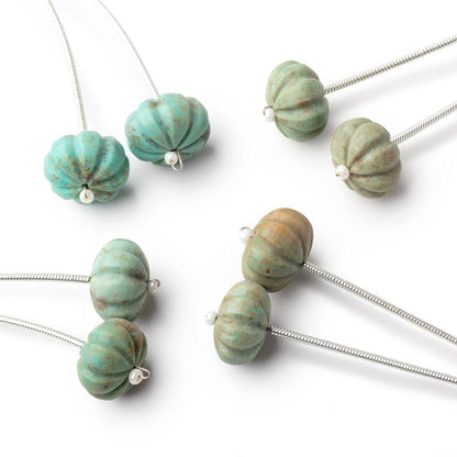 12-12.5mm Turquoise Carved Melon Focals Set of 2 Beads