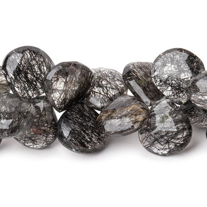 12-13.5mm Black Tourmalinated Quartz Faceted Heart Beads 8 inch 44 pieces AA