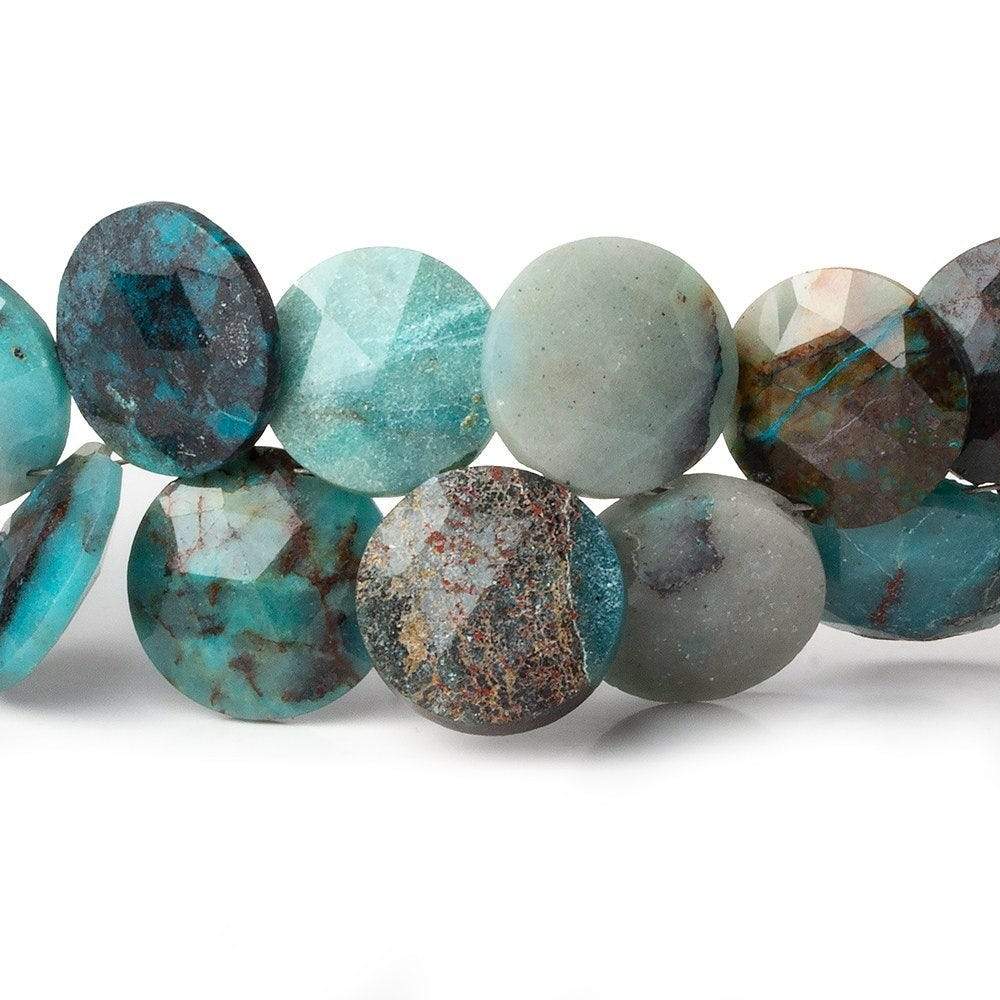 12-13mm Chrysocolla Top Drilled Faceted Coins 8 inch 29 Beads AA