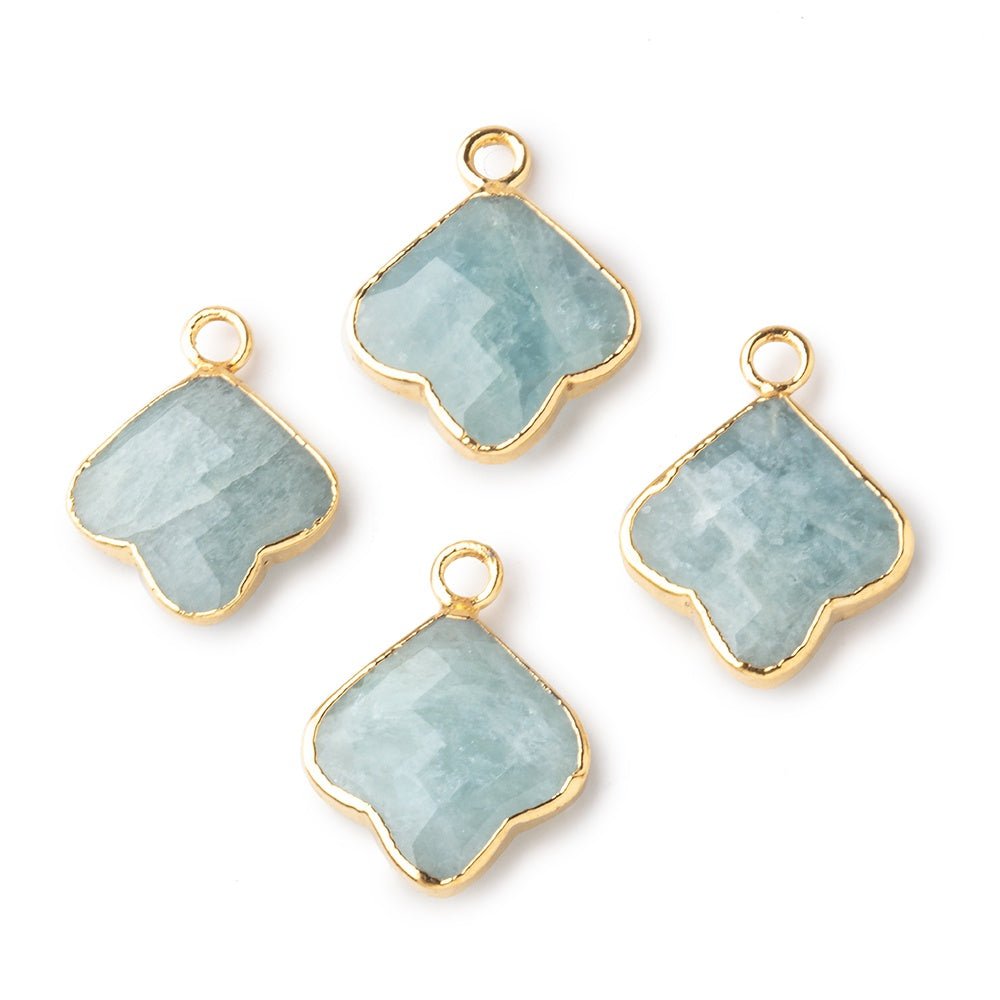 12-13mm Gold Leafed Aquamarine Faceted Trillium Flower Focal Pendant 1 piece