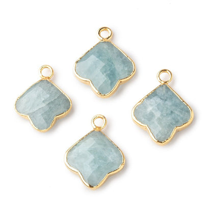 12-13mm Gold Leafed Aquamarine Faceted Trillium Flower Focal Pendant 1 piece