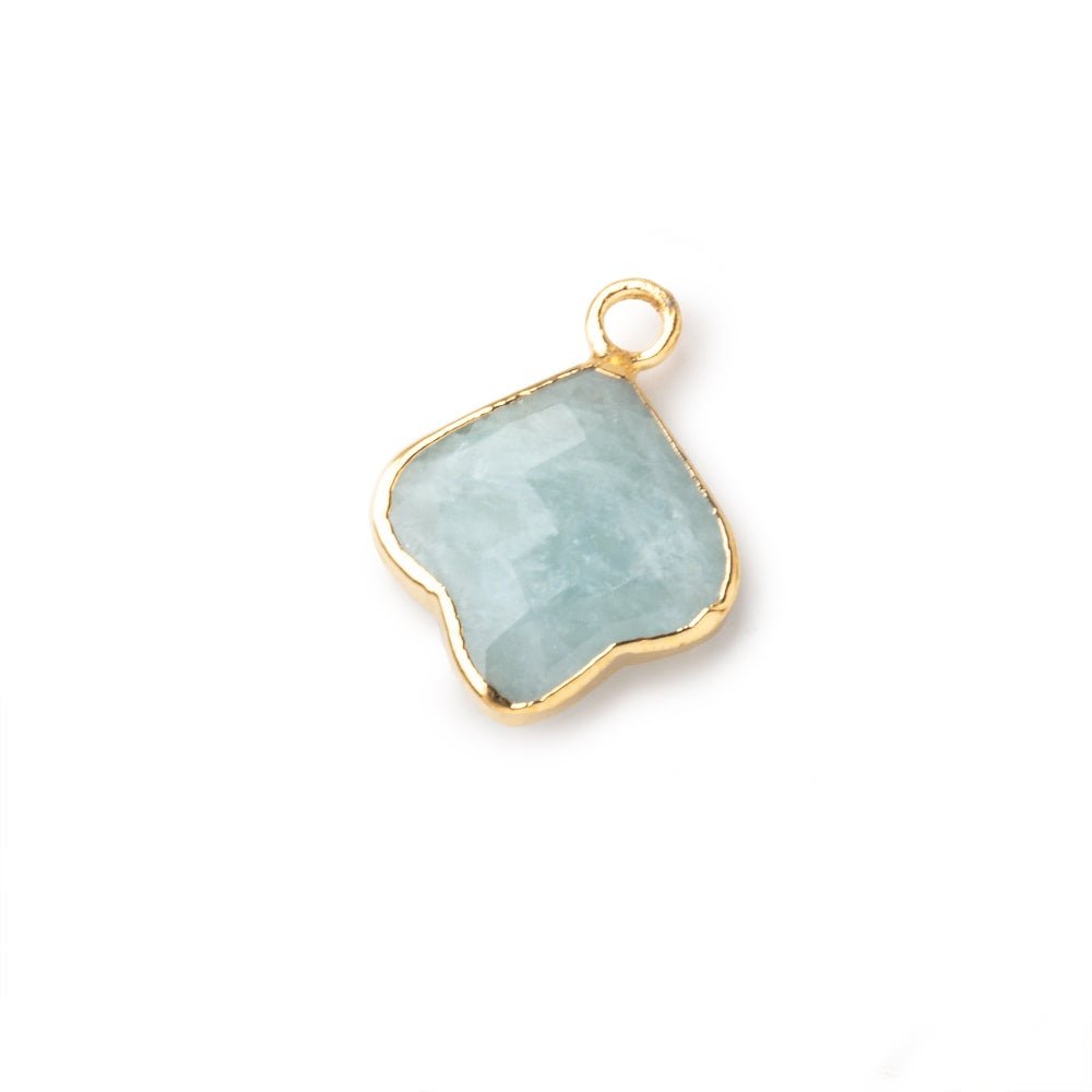 12-13mm Gold Leafed Aquamarine Faceted Trillium Flower Focal Pendant 1 piece