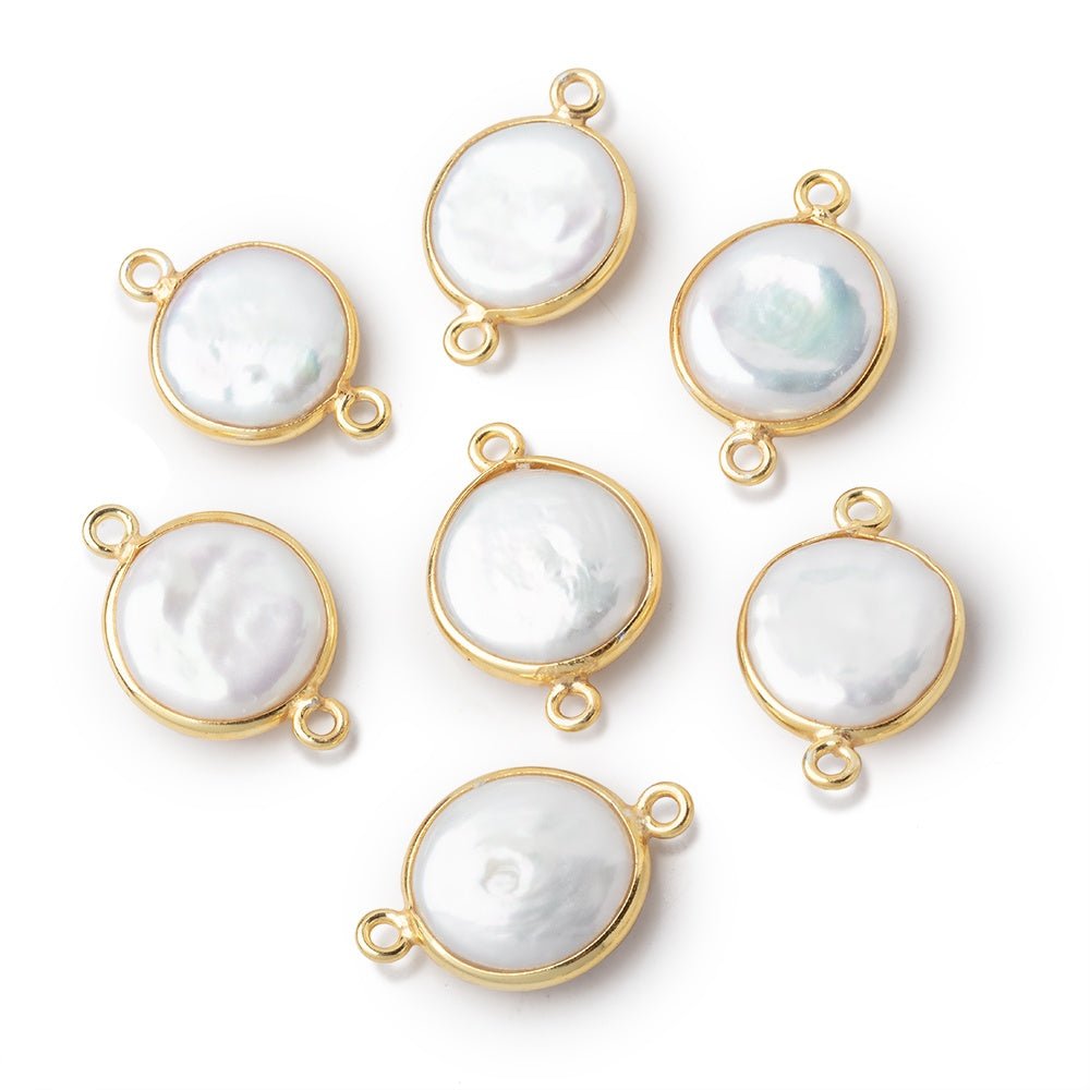 12-13mm Vermeil Bezel White Coin Freshwater Pearl Connector 1 piece
