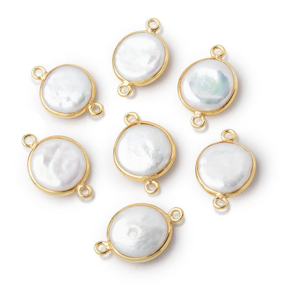 12-13mm Vermeil Bezel White Coin Freshwater Pearl Connector 1 piece