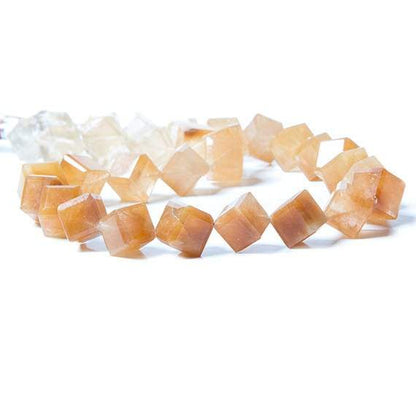 12-14mm Caramel Rutilated Quartz bezel faceted cubes 16 inch 31 Beads