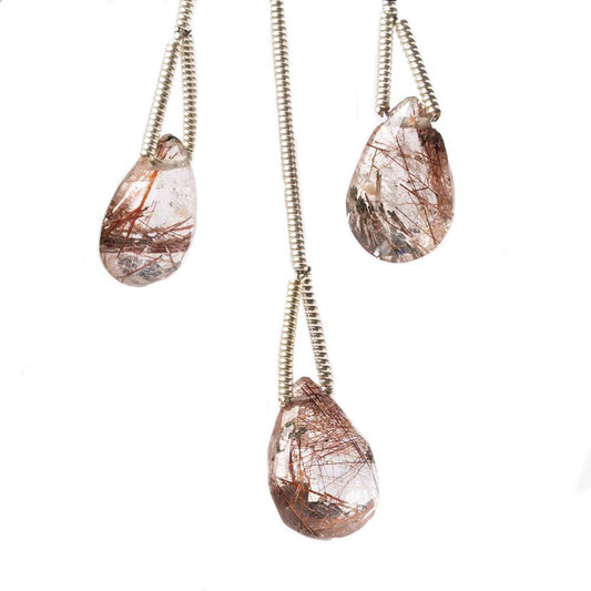 12-15mm Copper Rutilated Quartz Focal Bead Faceted Pear Set of 3