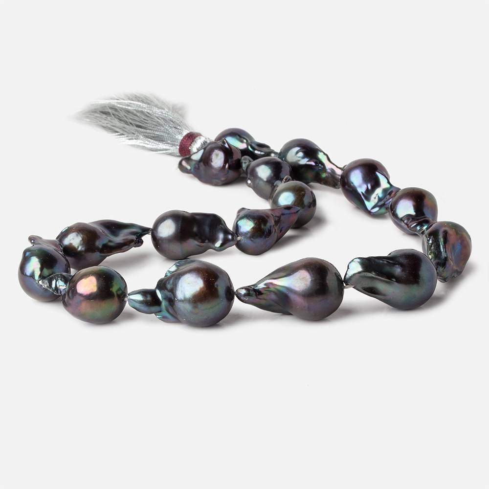 12-15mm Peacock Ultra Baroque Freshwater Pearls 16.5 inch 16 pcs .8mm drill hole AAA