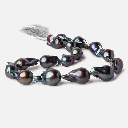 12-15mm Peacock Ultra Baroque Freshwater Pearls 16.5 inch 16 pcs .8mm drill hole AAA