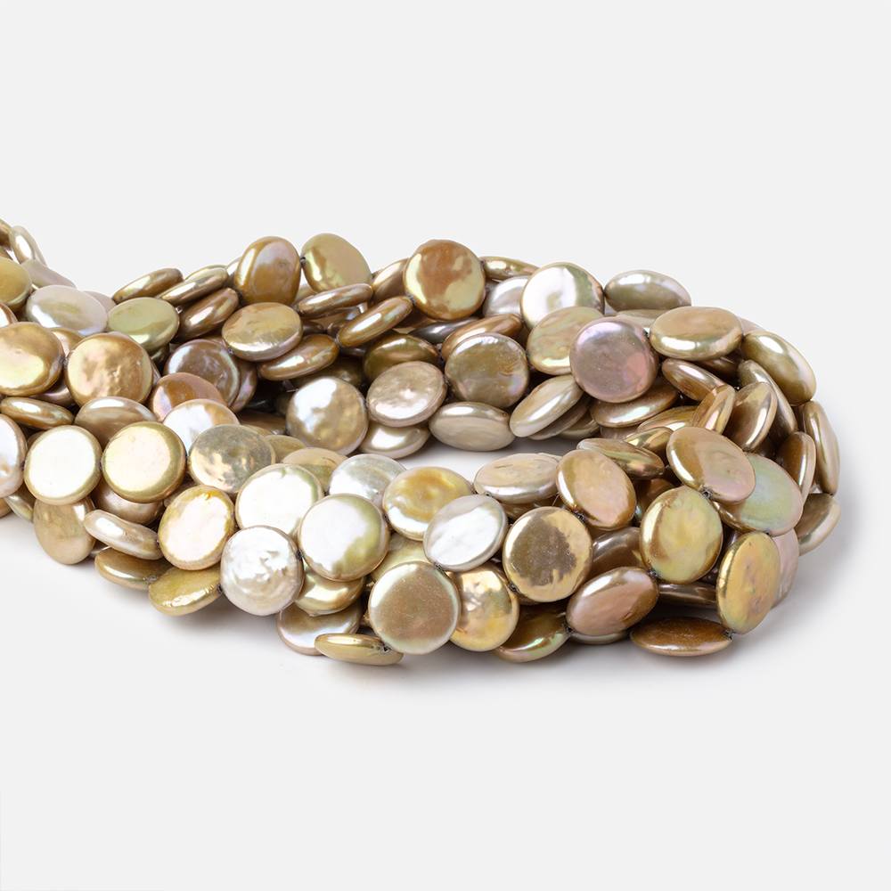 12-15mm Sage Green Coin Freshwater Pearls 18 inch 30 pieces