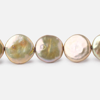12-15mm Sage Green Coin Freshwater Pearls 18 inch 30 pieces