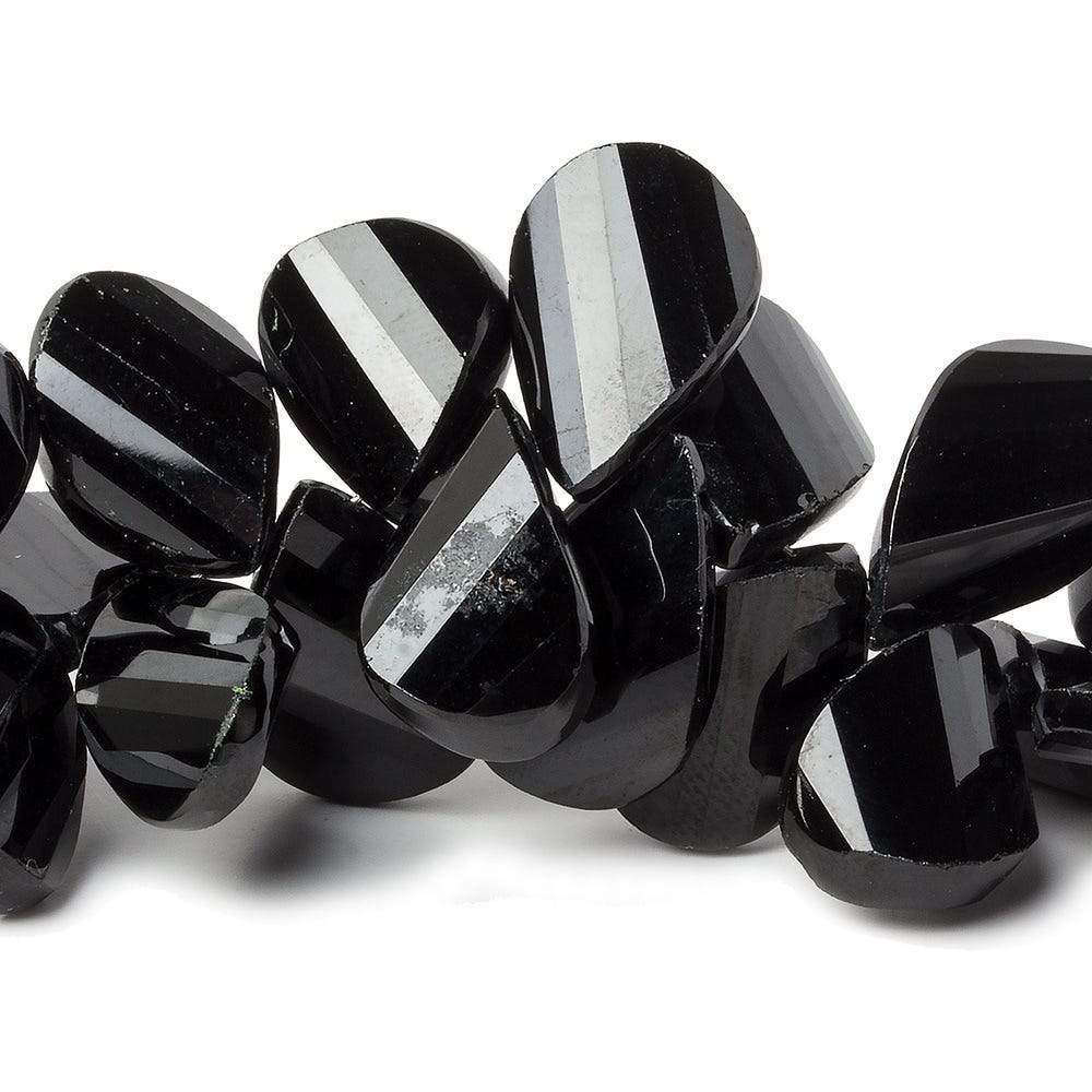 12-16mm Black Spinel Twist Faceted Pear Beads 8 inch 46 pieces