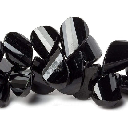 12-16mm Black Spinel Twist Faceted Pear Beads 8 inch 46 pieces