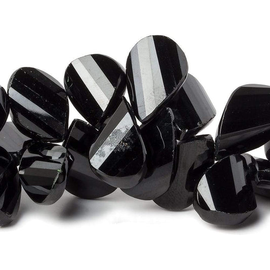 12-16mm Black Spinel Twist Faceted Pear Beads 8 inch 46 pieces
