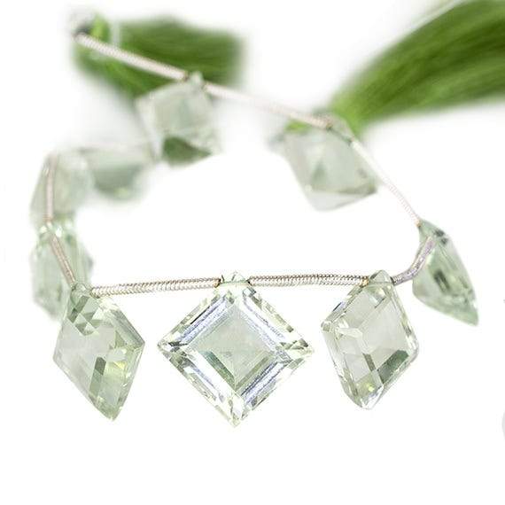 12-16mm Prasiolite emerald cut pavilion faceted square Beads 7 inch 9 pieces