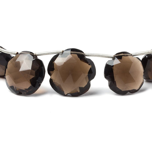 12-16mm Smoky Quartz Faceted Flower Beads 8 inch 13 pieces