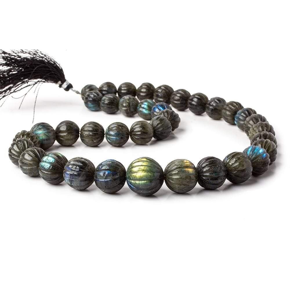 12-17.5mm Labradorite carved melon round beads 20 inches 36 pieces   Rare Shape!