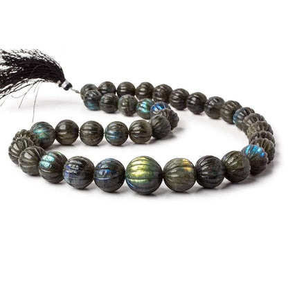 12-17.5mm Labradorite carved melon round beads 20 inches 36 pieces   Rare Shape!
