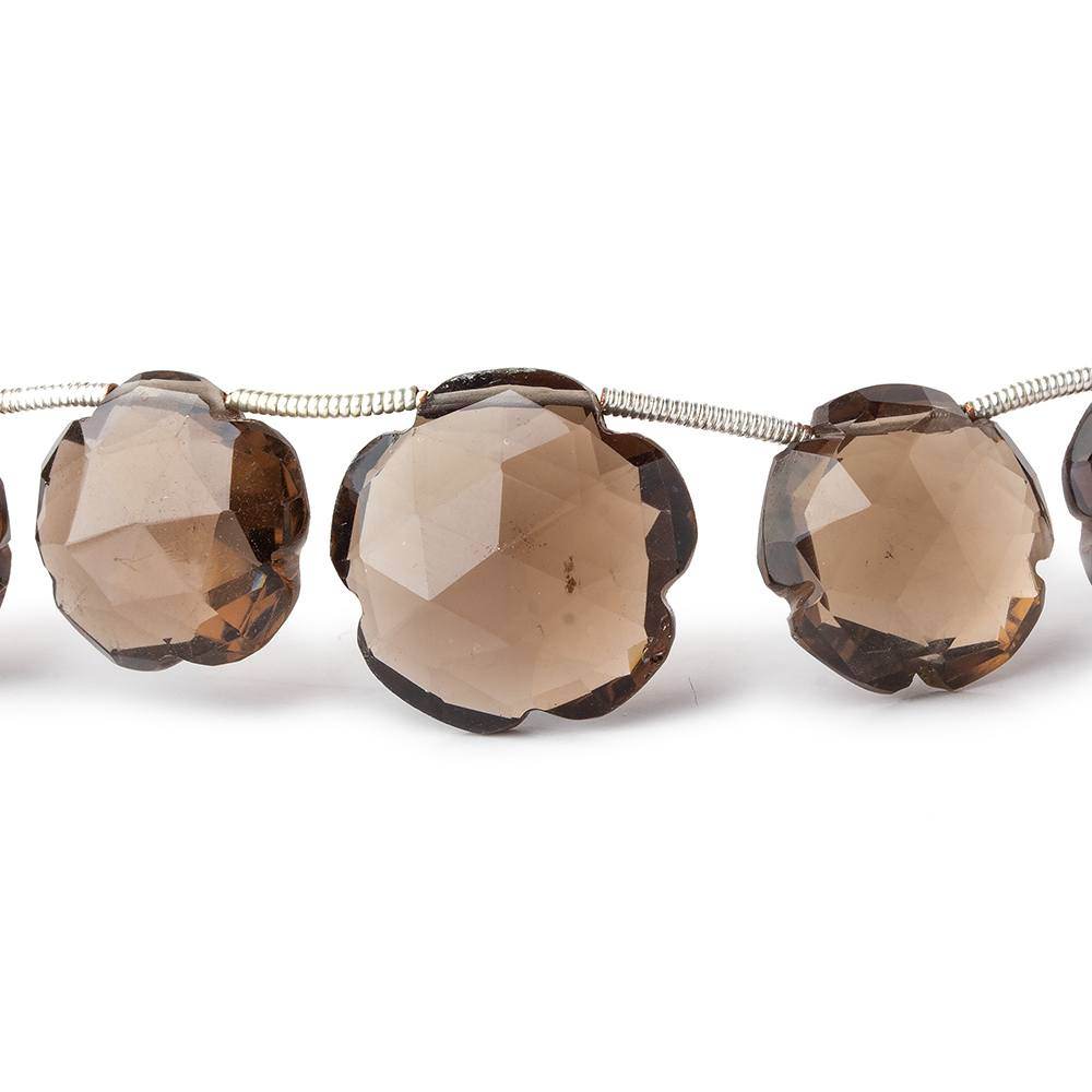 12-17mm Smoky Quartz Faceted Flower Beads 8 inch 13 pieces