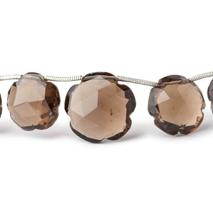 12-17mm Smoky Quartz Faceted Flower Beads 8 inch 13 pieces