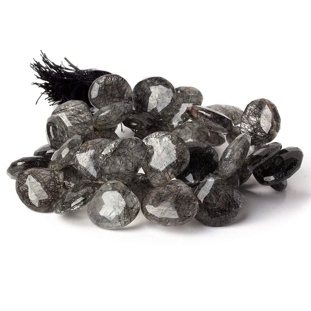 12-18mm Tourmalinated Quartz Faceted Heart Beads 8.5 inch 39 pieces