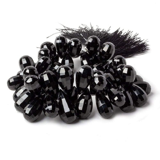 12-20mm Black Obsidian Checkerboard Faceted Tear Drop Beads 8 inch 50 pcs