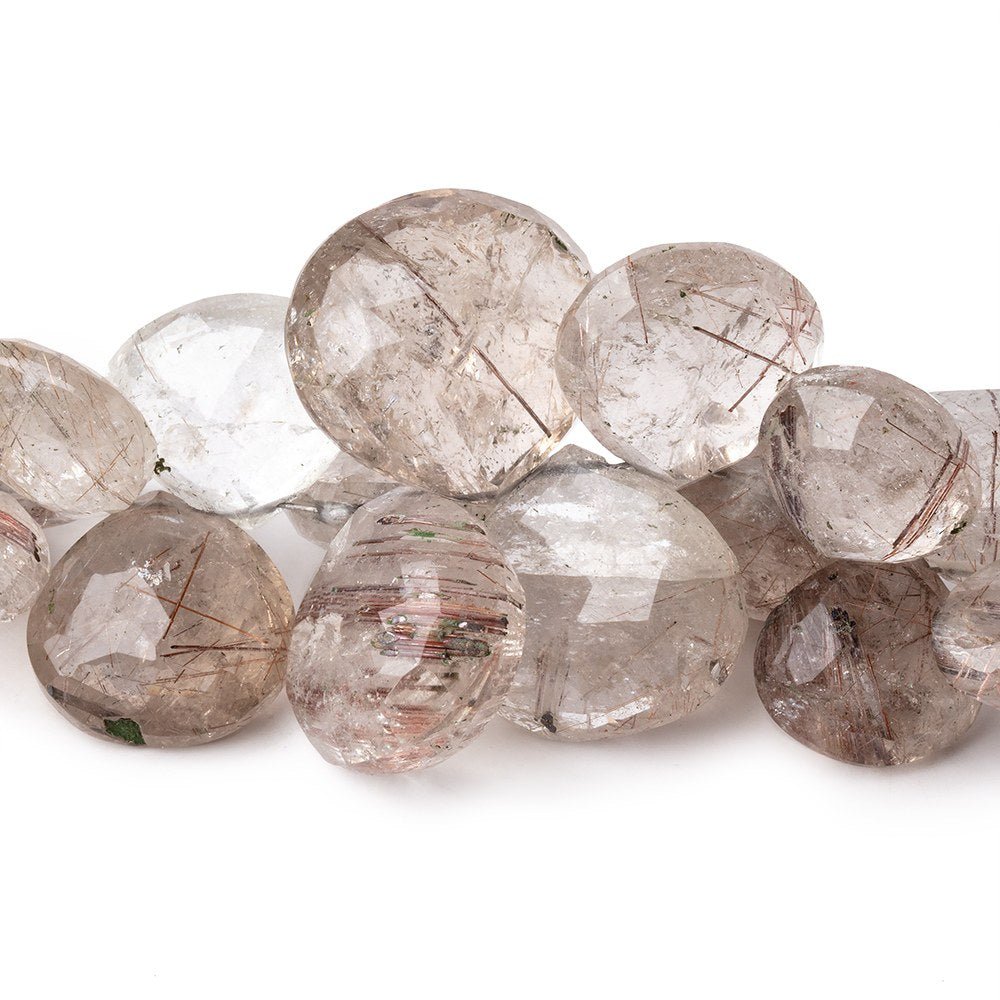 12-21mm Smoky Rutilated Quartz Faceted Heart Beads 9 inch 46 pieces AA