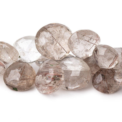 12-21mm Smoky Rutilated Quartz Faceted Heart Beads 9 inch 46 pieces AA