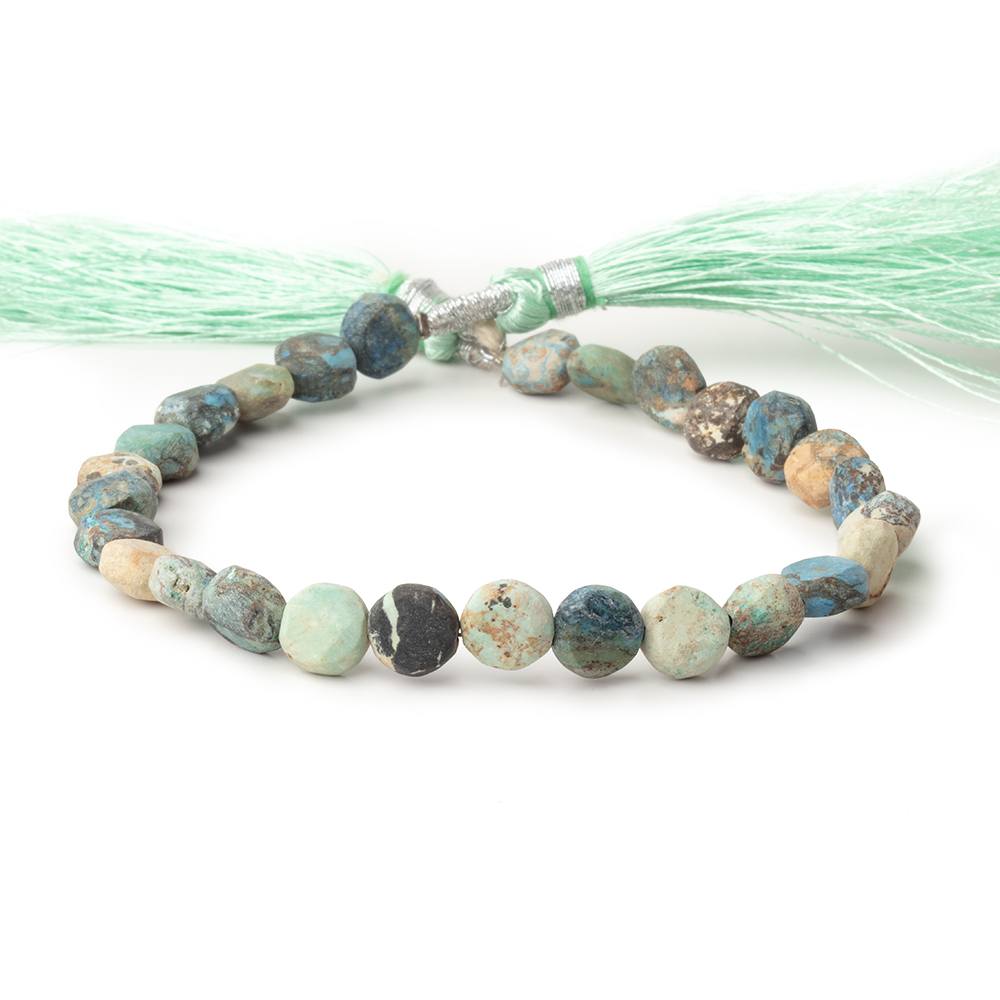 7-8mm Frosted Chrysocolla plain coin beads 7.5 inch 24 pieces