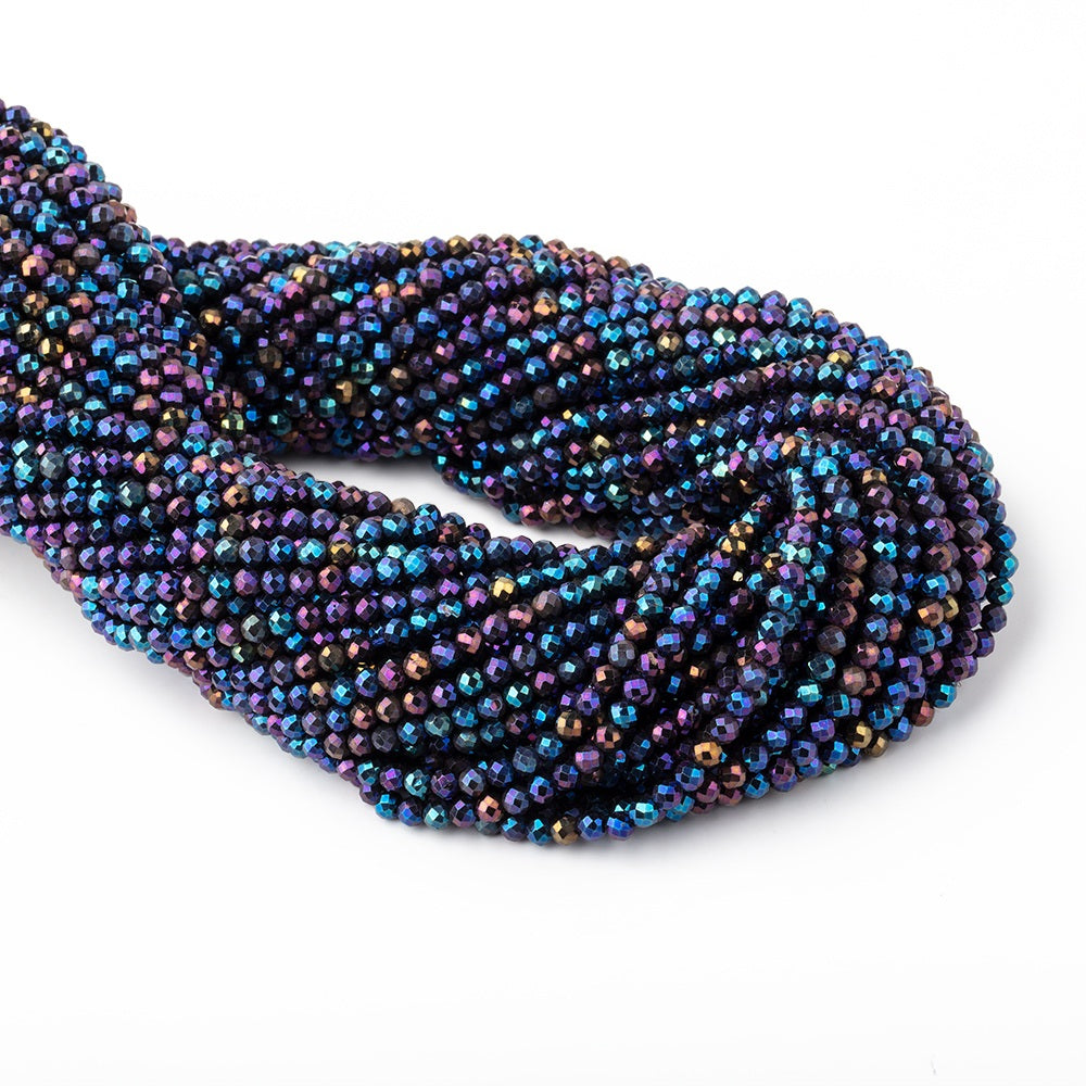 3mm Peacock Metallic Black Spinel Micro faceted rounds 13 inch 128 beads