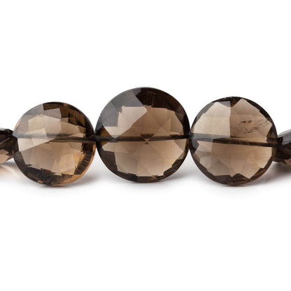 12.5-15.5mm Smoky Quartz Faceted Coin Beads 8 inch 16 pieces AAA