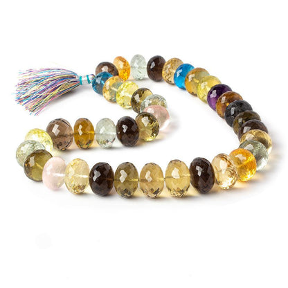 12.5-17.5mm Multi Gemstone Faceted Rondelle Beads 16 inch 38 pieces AAA Grade