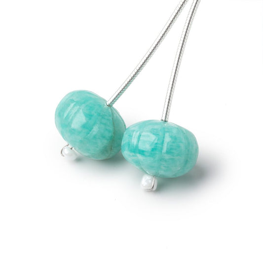 12.5mm Amazonite Carved Melon Focals Set of 2 Beads