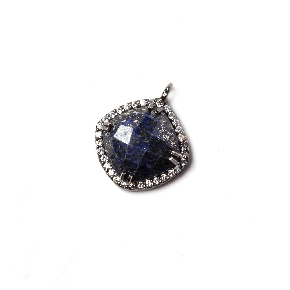 12.5mm Black Gold Bezel White CZ & Lapis Lazuli Cushion Pendant 1pc