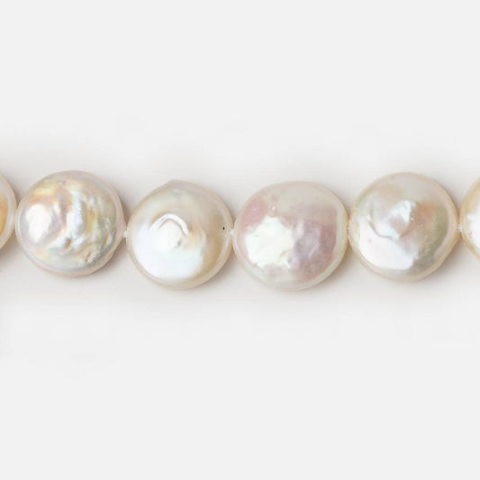 12.5mm Cream White Coin Freshwater Pearls 16 inch 32 pieces A