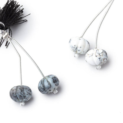 12.5mm Dendritic Opal Carved Melon Focals Set of 2 Beads