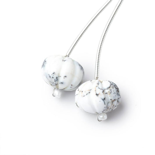 12.5mm Dendritic Opal Carved Melon Focals Set of 2 Beads