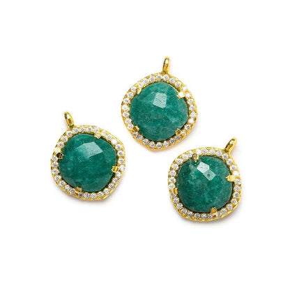 12.5mm Vermeil Bezel White CZ & Green Aventurine Cushion Pendant 1 piece