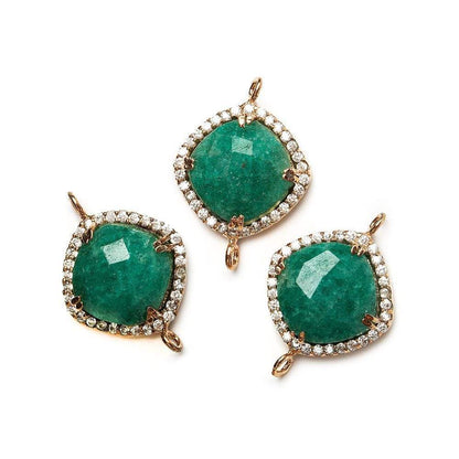 12.5mm Rose Gold Bezel White CZ & Green Aventurine Cushion Connector 1 piece