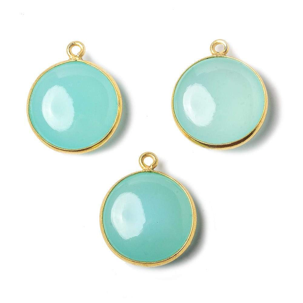 12.5mm Vermeil Bezel SeaBlue Chalcedony plain coin Pendant 1 focal bead